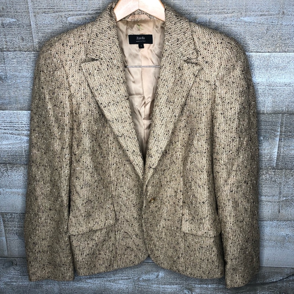 Zanella Laura tweed mohair wool button up career office blazer